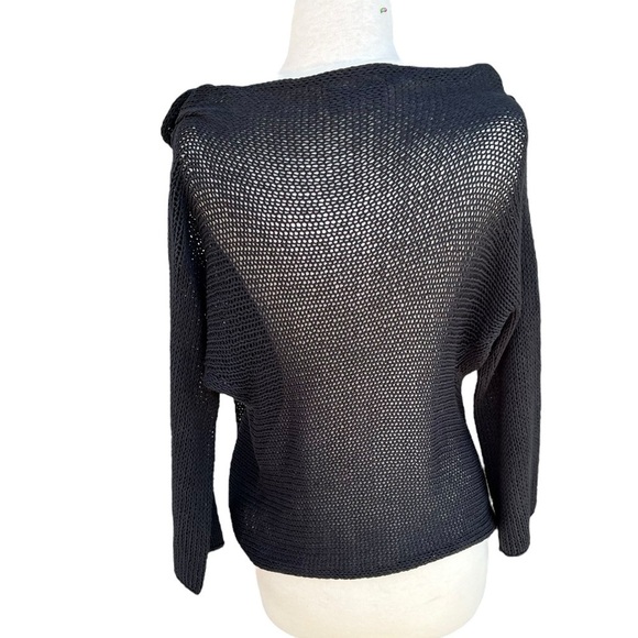 Wooden Ships Draped Cross Front Button Knit Sweater Navy Blue Size M/L - Picture 4 of 12